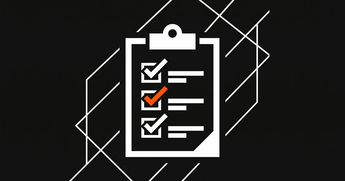 A clipboard with tick marks and one orange tick, on a black background.