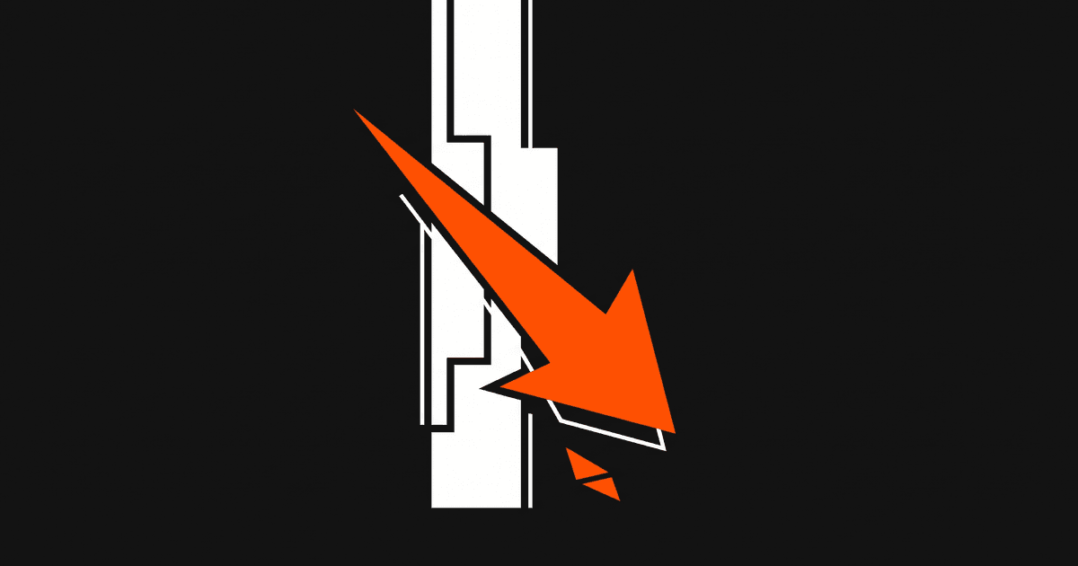 A downward orange arrow cutting through a tall cost bar, in HOC brand style.